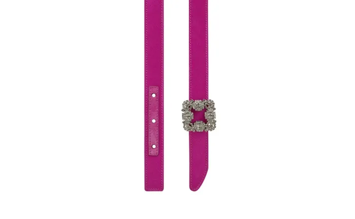 Women Belts Manolo Blahnik HANGISI BELT MINI Fuchsia Satin Crystal Buckled Belt Women Belts Manolo Blahnik HANGISI BELT MINI Fuchsia Satin Crystal Buckled Belt