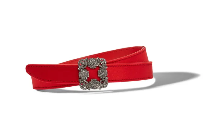 Women Belts Manolo Blahnik HANGISI BELT MINI Red Satin Crystal Buckled Belt Women Belts Manolo Blahnik HANGISI BELT MINI Red Satin Crystal Buckled Belt