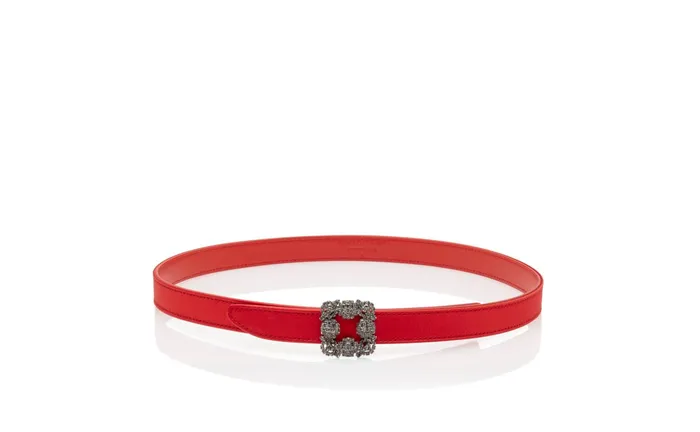 Women Belts Manolo Blahnik HANGISI BELT MINI Red Satin Crystal Buckled Belt Women Belts Manolo Blahnik HANGISI BELT MINI Red Satin Crystal Buckled Belt
