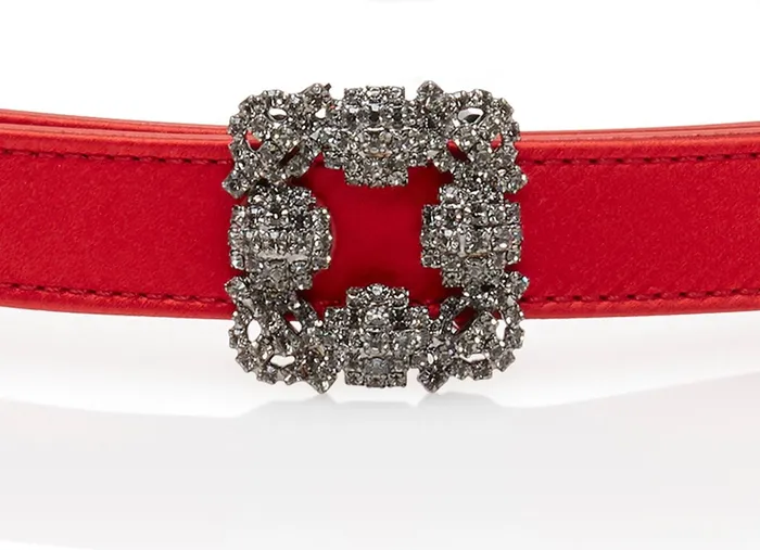 Women Belts Manolo Blahnik HANGISI BELT MINI Red Satin Crystal Buckled Belt Women Belts Manolo Blahnik HANGISI BELT MINI Red Satin Crystal Buckled Belt