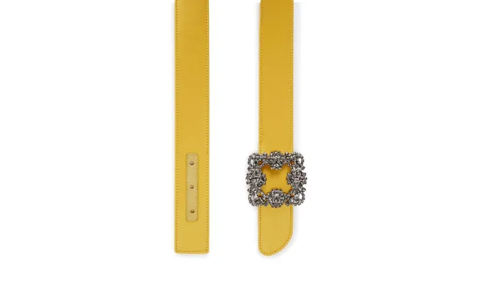 Women Belts Manolo Blahnik HANGISI BELT Yellow Satin Crystal Buckled Belt