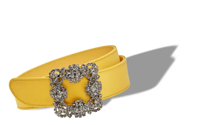 Women Belts Manolo Blahnik HANGISI BELT Yellow Satin Crystal Buckled Belt Women Belts Manolo Blahnik HANGISI BELT Yellow Satin Crystal Buckled Belt