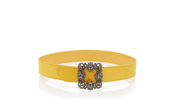 Women Belts Manolo Blahnik HANGISI BELT Yellow Satin Crystal Buckled Belt Women Belts Manolo Blahnik HANGISI BELT Yellow Satin Crystal Buckled Belt