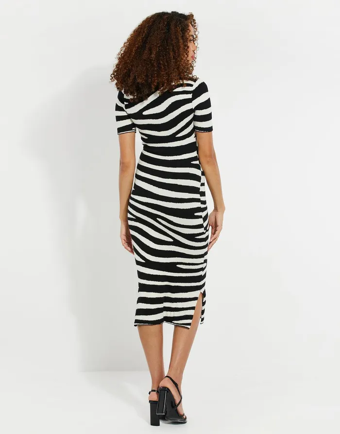 Women Black and White Zebra Print Knitted Dress Black and White Threadbare Knitwear Women Black and White Zebra Print Knitted Dress Black and White Threadbare Knitwear