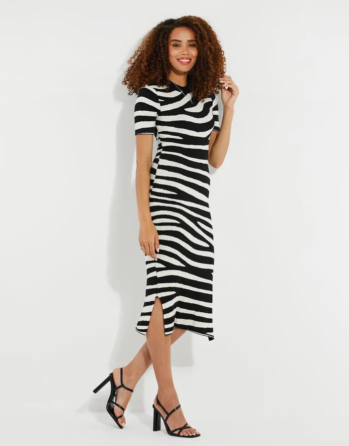 Women Black and White Zebra Print Knitted Dress Black and White Threadbare Knitwear Women Black and White Zebra Print Knitted Dress Black and White Threadbare Knitwear