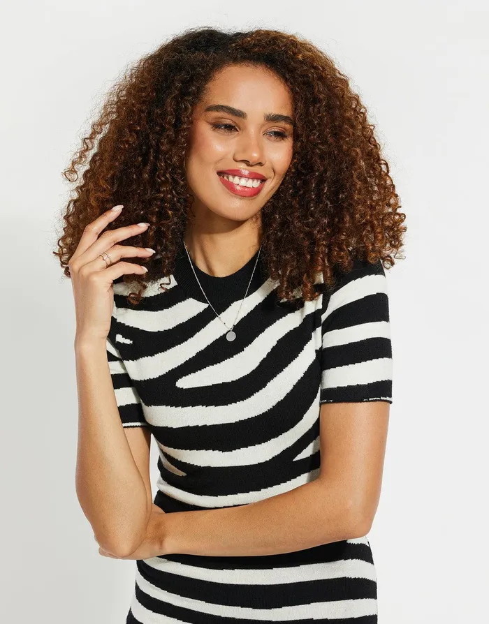 Women Black and White Zebra Print Knitted Dress Black and White Threadbare Knitwear Women Black and White Zebra Print Knitted Dress Black and White Threadbare Knitwear