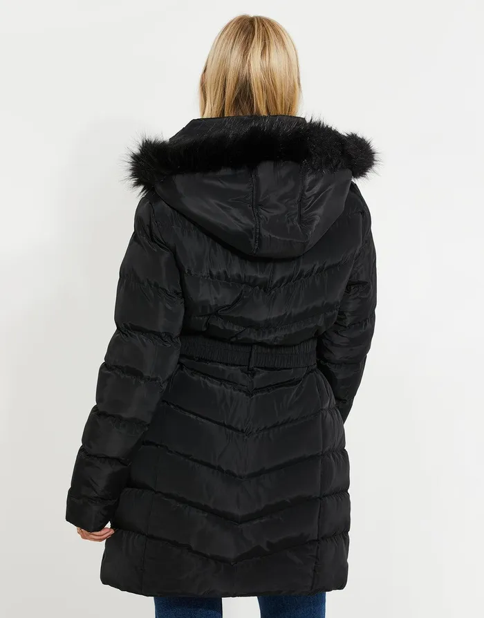 Women Black Belted Padded Parka Jacket Black Threadbare Jackets and Coats Women Black Belted Padded Parka Jacket Black Threadbare Jackets and Coats