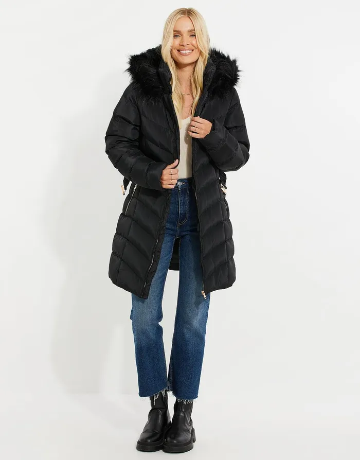 Women Black Belted Padded Parka Jacket Black Threadbare Jackets and Coats Women Black Belted Padded Parka Jacket Black Threadbare Jackets and Coats