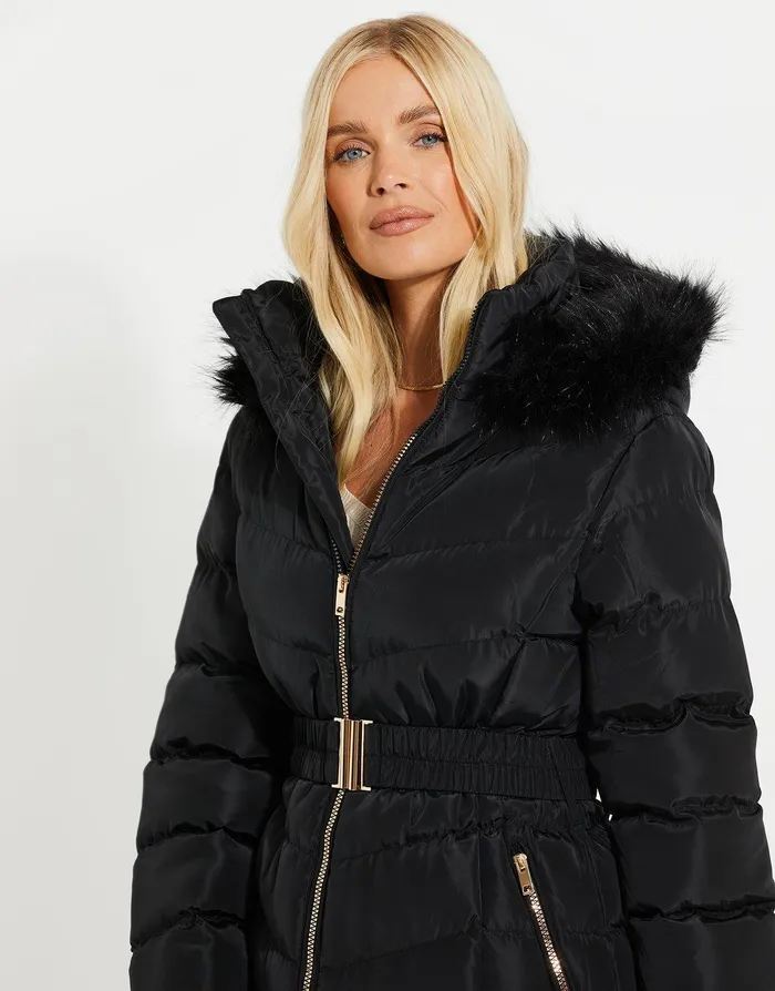 Women Black Belted Padded Parka Jacket Black Threadbare Jackets and Coats Women Black Belted Padded Parka Jacket Black Threadbare Jackets and Coats