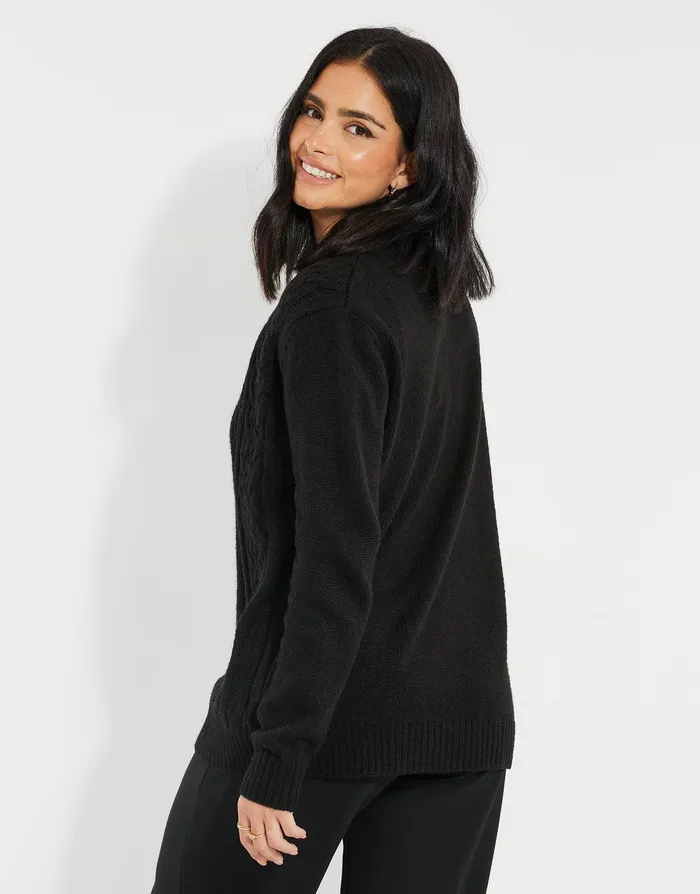 Women Black Cable Knit Button Up Cardigan Black Threadbare Cardigans Women Black Cable Knit Button Up Cardigan Black Threadbare Cardigans