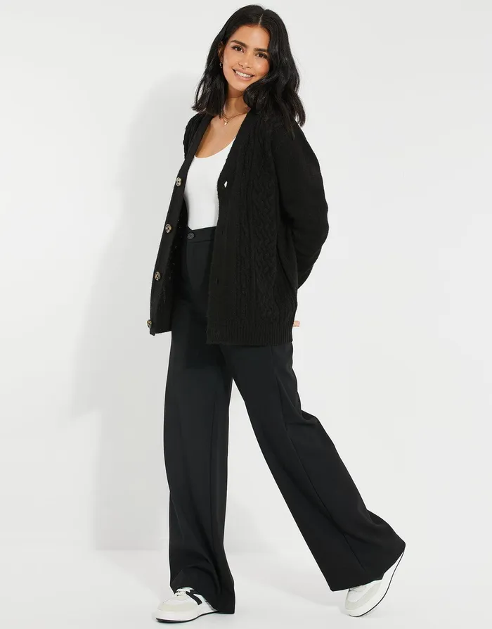 Women Black Cable Knit Button Up Cardigan Black Threadbare Cardigans Women Black Cable Knit Button Up Cardigan Black Threadbare Cardigans