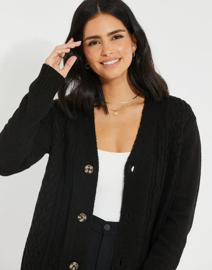 Women Black Cable Knit Button Up Cardigan Black Threadbare Cardigans Women Black Cable Knit Button Up Cardigan Black Threadbare Cardigans