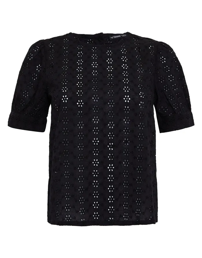 Women Black Cotton Broderie Anglaise Puff Sleeve Blouse Black Threadbare Blouses and Shirts Women Black Cotton Broderie Anglaise Puff Sleeve Blouse Black Threadbare Blouses and Shirts