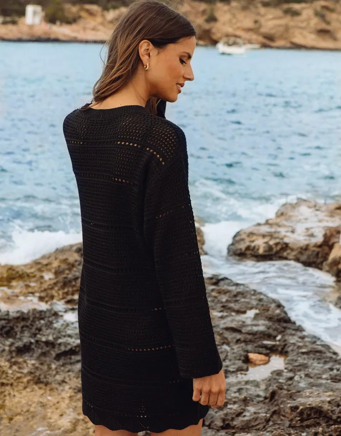 Women Black Crochet Long Sleeve Mini Dress Black Threadbare Dresses Women Black Crochet Long Sleeve Mini Dress Black Threadbare Dresses