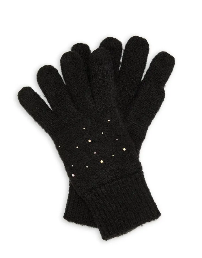 Women Black Crystal Hat and Gloves 2Piece Set Black Threadbare Knitwear Women Black Crystal Hat and Gloves 2Piece Set Black Threadbare Knitwear
