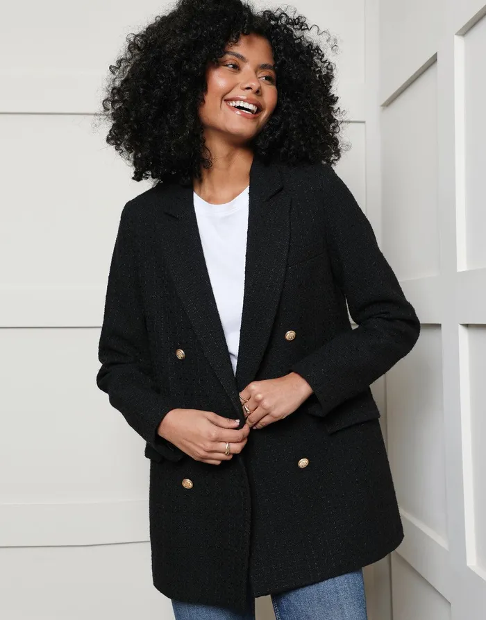 Women Black DoubleBreasted Boucl Blazer Black Threadbare Blazers Women Black DoubleBreasted Boucl Blazer Black Threadbare Blazers