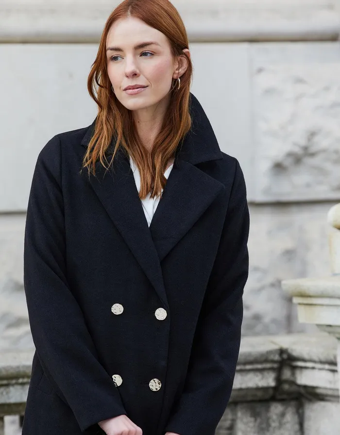 Women Black Double Breasted Coat Black Threadbare Jackets and Coats Women Black Double Breasted Coat Black Threadbare Jackets and Coats