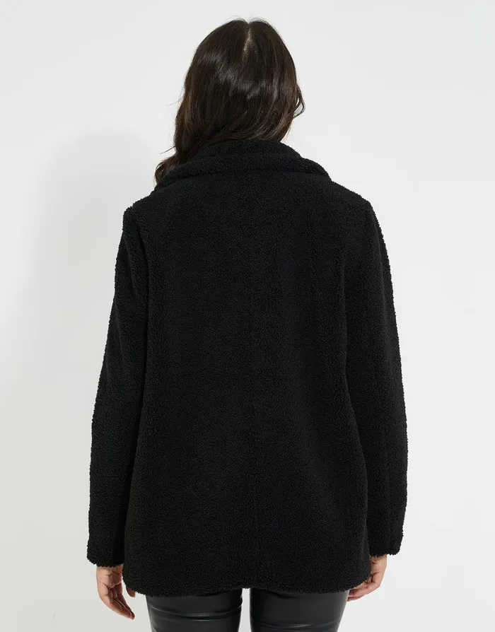 Women Black Double Breasted Faux Borg Coat Black Threadbare Jackets and Coats Women Black Double Breasted Faux Borg Coat Black Threadbare Jackets and Coats