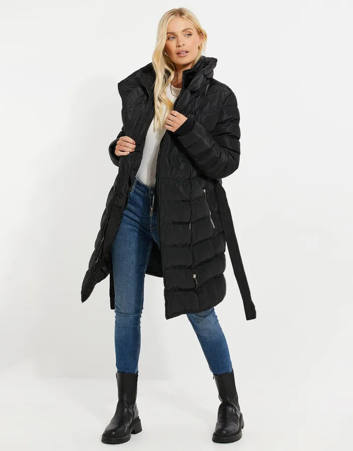 Women Black Double Layer Longline Padded Coat Black Threadbare Jackets and Coats Women Black Double Layer Longline Padded Coat Black Threadbare Jackets and Coats