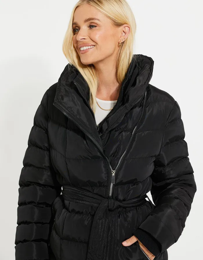 Women Black Double Layer Longline Padded Coat Black Threadbare Jackets and Coats Women Black Double Layer Longline Padded Coat Black Threadbare Jackets and Coats