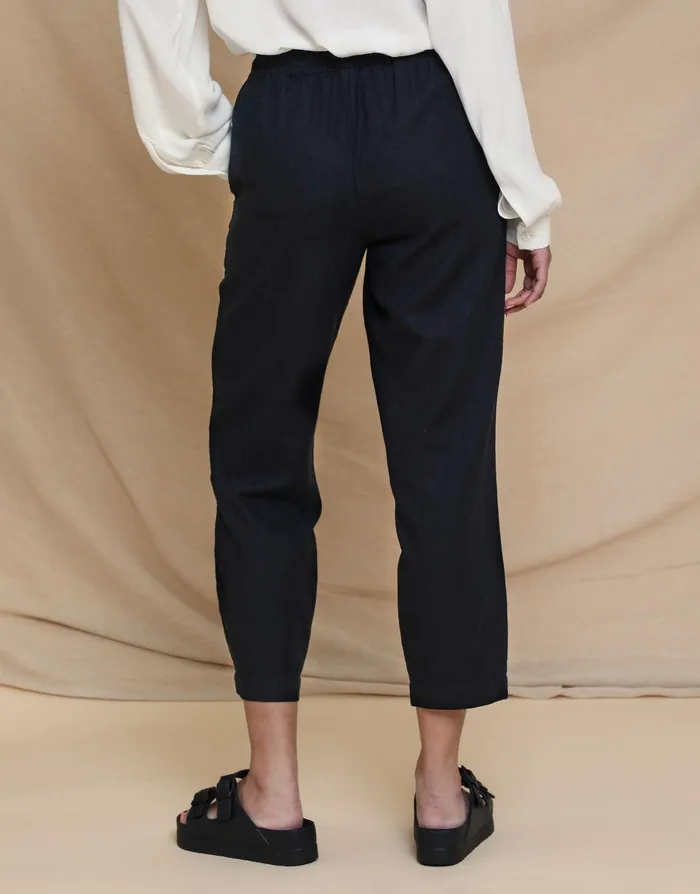 Women Black Linen Blend Drawstring Trousers Black Threadbare Linen Women Black Linen Blend Drawstring Trousers Black Threadbare Linen