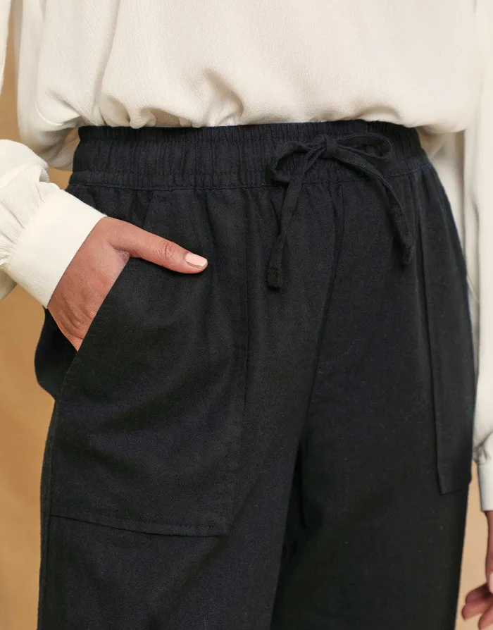 Women Black Linen Blend Drawstring Trousers Black Threadbare Linen Women Black Linen Blend Drawstring Trousers Black Threadbare Linen