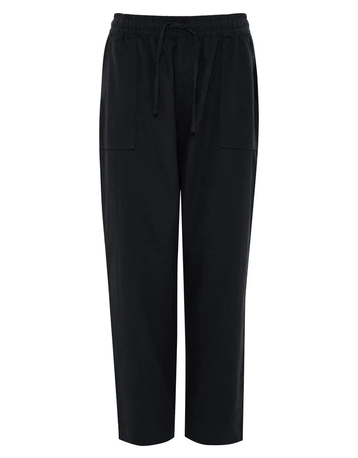 Women Black Linen Blend Drawstring Trousers Black Threadbare Linen Women Black Linen Blend Drawstring Trousers Black Threadbare Linen