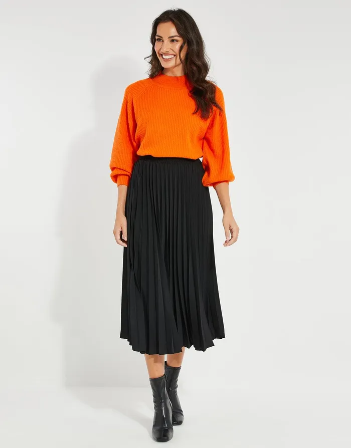 Women Black Pleated Midi Skirt Black Threadbare Skirts Women Black Pleated Midi Skirt Black Threadbare Skirts