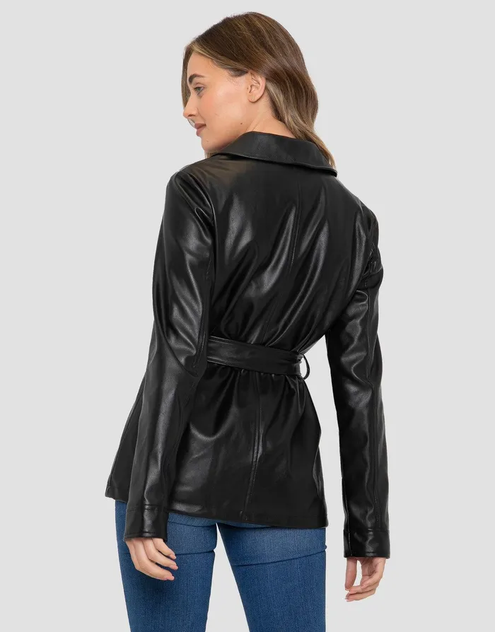 Women Black PU Leather Jacket Black Threadbare Shackets Women Black PU Leather Jacket Black Threadbare Shackets