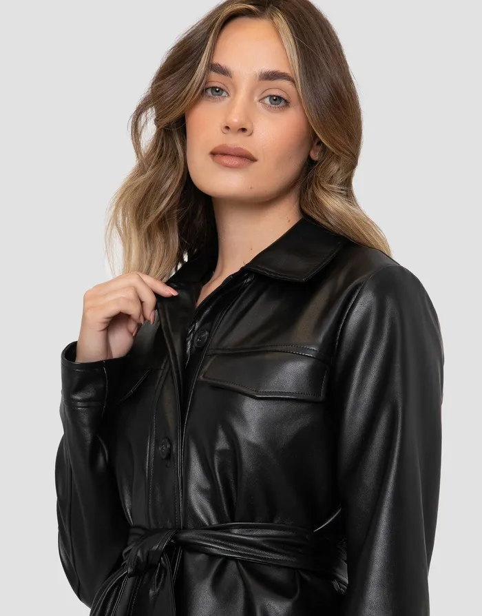 Women Black PU Leather Jacket Black Threadbare Shackets Women Black PU Leather Jacket Black Threadbare Shackets