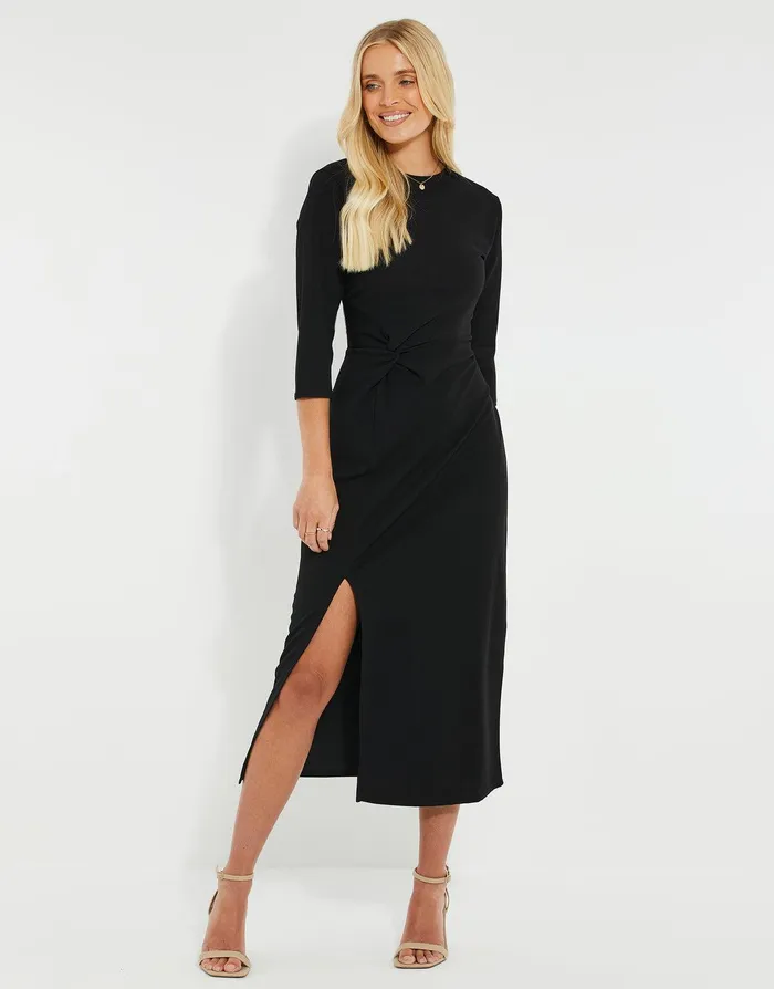 Women Black Side Split Jersey Dress Black Threadbare Dresses