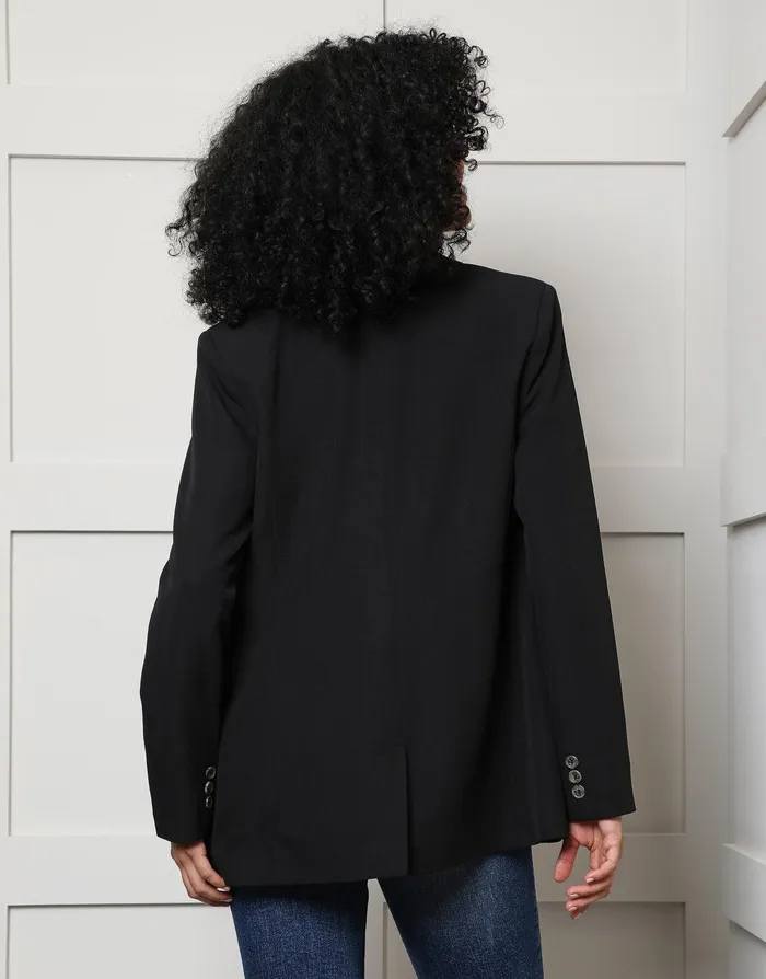 Women Black Single Breasted Relaxed Fit Blazer Black Threadbare Blazers