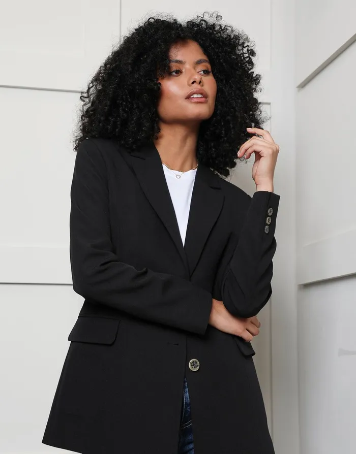 Women Black Single Breasted Relaxed Fit Blazer Black Threadbare Blazers
