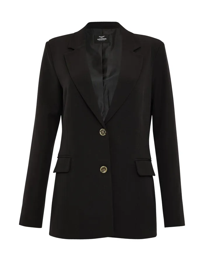 Women Black Single Breasted Relaxed Fit Blazer Black Threadbare Blazers