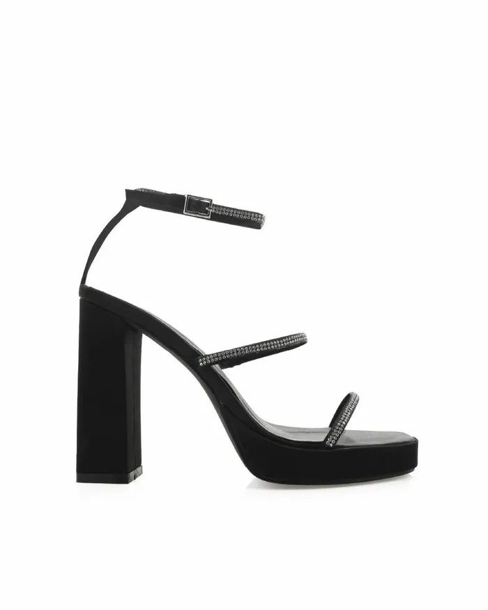 Women Block Heels Billini TALITA 8211 BLACK SATINDIAMANTE