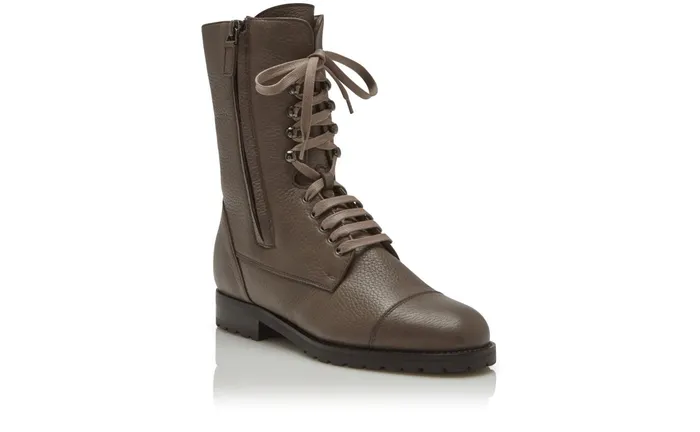 Women Boots Manolo Blahnik CAMPCHA SHEARLING Light Brown Deer Leather LaceUp Boots
