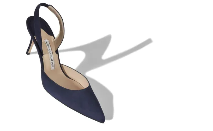 Women Business Manolo Blahnik CAROLYNE 70 Navy Blue Suede Slingback Pumps Women Business Manolo Blahnik CAROLYNE 70 Navy Blue Suede Slingback Pumps