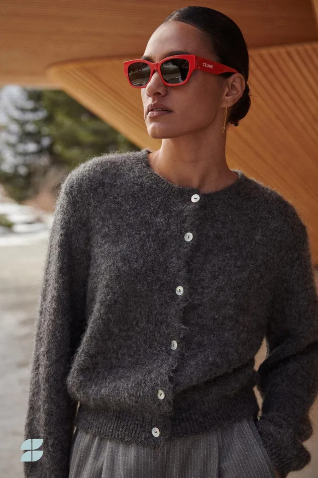 Women Cardigans Bybar Cleo Natural Cardigan Dark Grey Melee