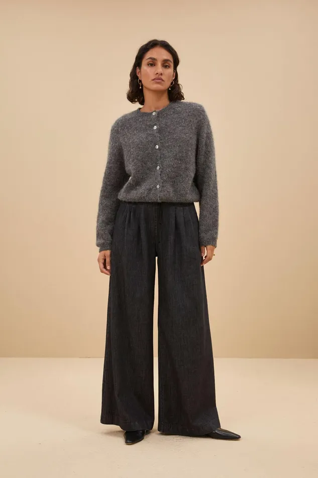 Women Cardigans Bybar Cleo Natural Cardigan Dark Grey Melee
