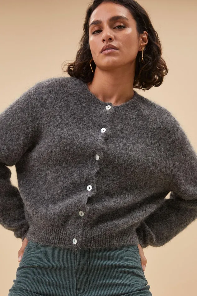 Women Cardigans Bybar Cleo Natural Cardigan Dark Grey Melee