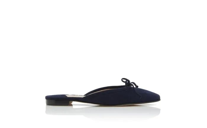 Women Casual Manolo Blahnik BALLERIMU Navy Blue Suede Flat Mules Women Casual Manolo Blahnik BALLERIMU Navy Blue Suede Flat Mules