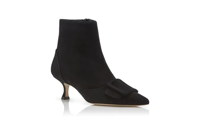 Women Casual Manolo Blahnik BAYLOW Black Suede Buckle Detail Ankle Boots