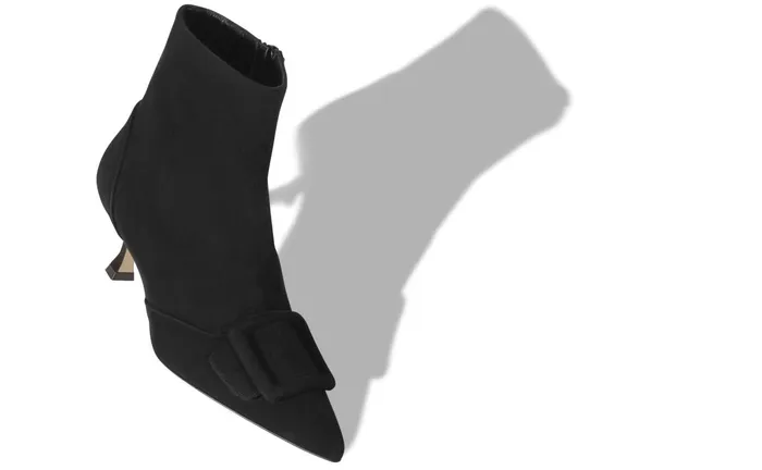 Women Casual Manolo Blahnik BAYLOW Black Suede Buckle Detail Ankle Boots Women Casual Manolo Blahnik BAYLOW Black Suede Buckle Detail Ankle Boots