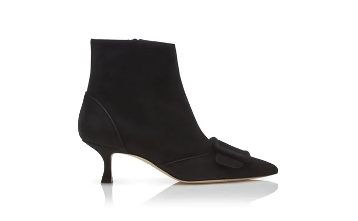 Women Casual Manolo Blahnik BAYLOW Black Suede Buckle Detail Ankle Boots Women Casual Manolo Blahnik BAYLOW Black Suede Buckle Detail Ankle Boots