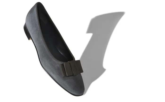 Women Casual Manolo Blahnik BULGATORA Dark Grey Suede Bow Detail Flat Shoes Women Casual Manolo Blahnik BULGATORA Dark Grey Suede Bow Detail Flat Shoes
