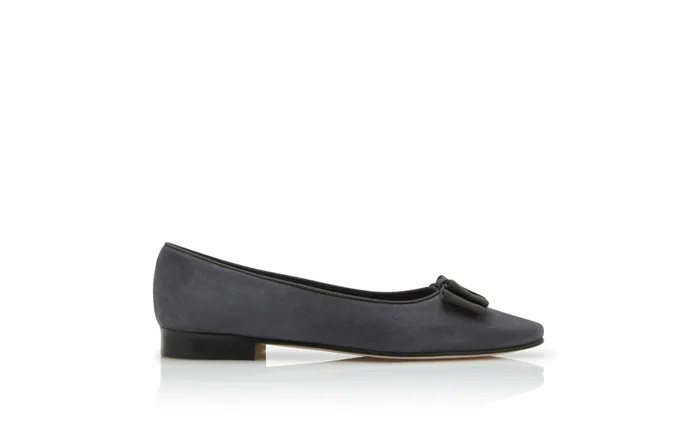Women Casual Manolo Blahnik BULGATORA Dark Grey Suede Bow Detail Flat Shoes Women Casual Manolo Blahnik BULGATORA Dark Grey Suede Bow Detail Flat Shoes