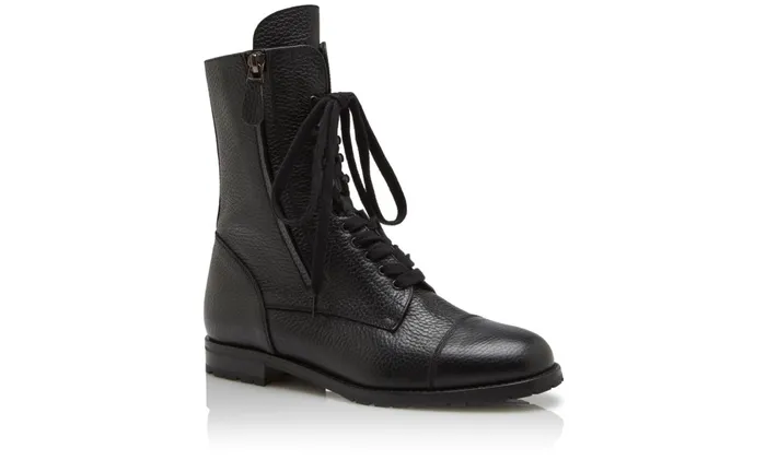 Women Casual Manolo Blahnik CAMPCHA Black Calf Leather Military Boots