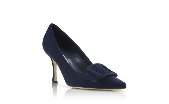 Women Casual Manolo Blahnik MAYSALEPUMP 90 Navy Blue Suede Buckle Detail Pumps Women Casual Manolo Blahnik MAYSALEPUMP 90 Navy Blue Suede Buckle Detail Pumps