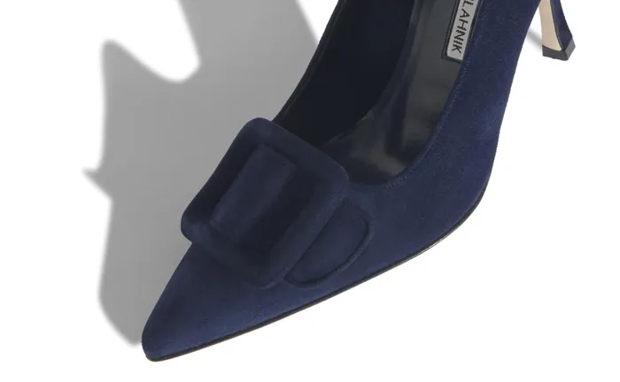 Women Casual Manolo Blahnik MAYSALEPUMP 90 Navy Blue Suede Buckle Detail Pumps Women Casual Manolo Blahnik MAYSALEPUMP 90 Navy Blue Suede Buckle Detail Pumps