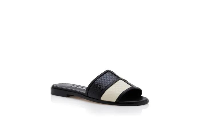 Women Casual Manolo Blahnik MEGACLE Black Snakeskin And Nappa Leather Flat Sandals Women Casual Manolo Blahnik MEGACLE Black Snakeskin And Nappa Leather Flat Sandals